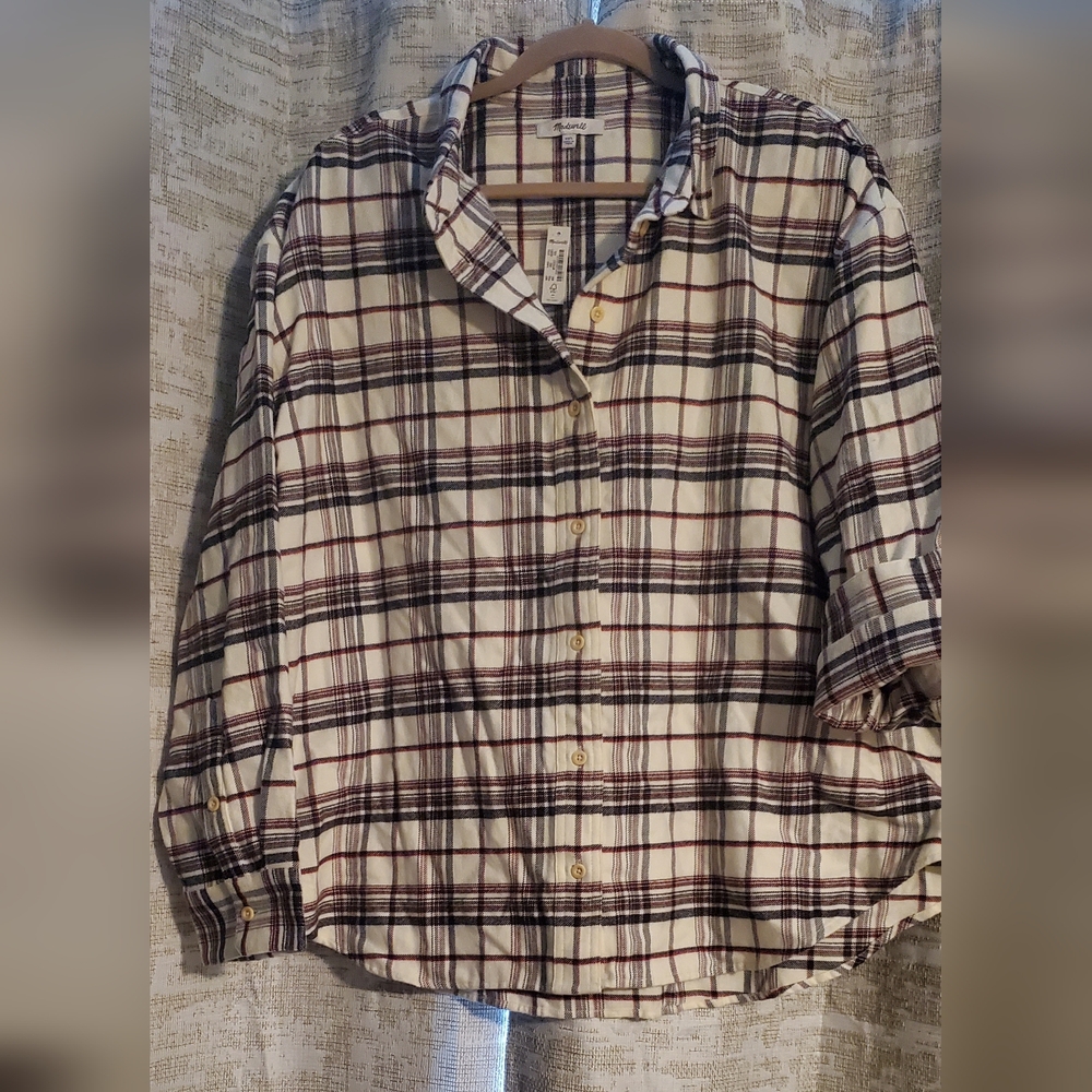 Madewell White & Maroon Plaid Flannel